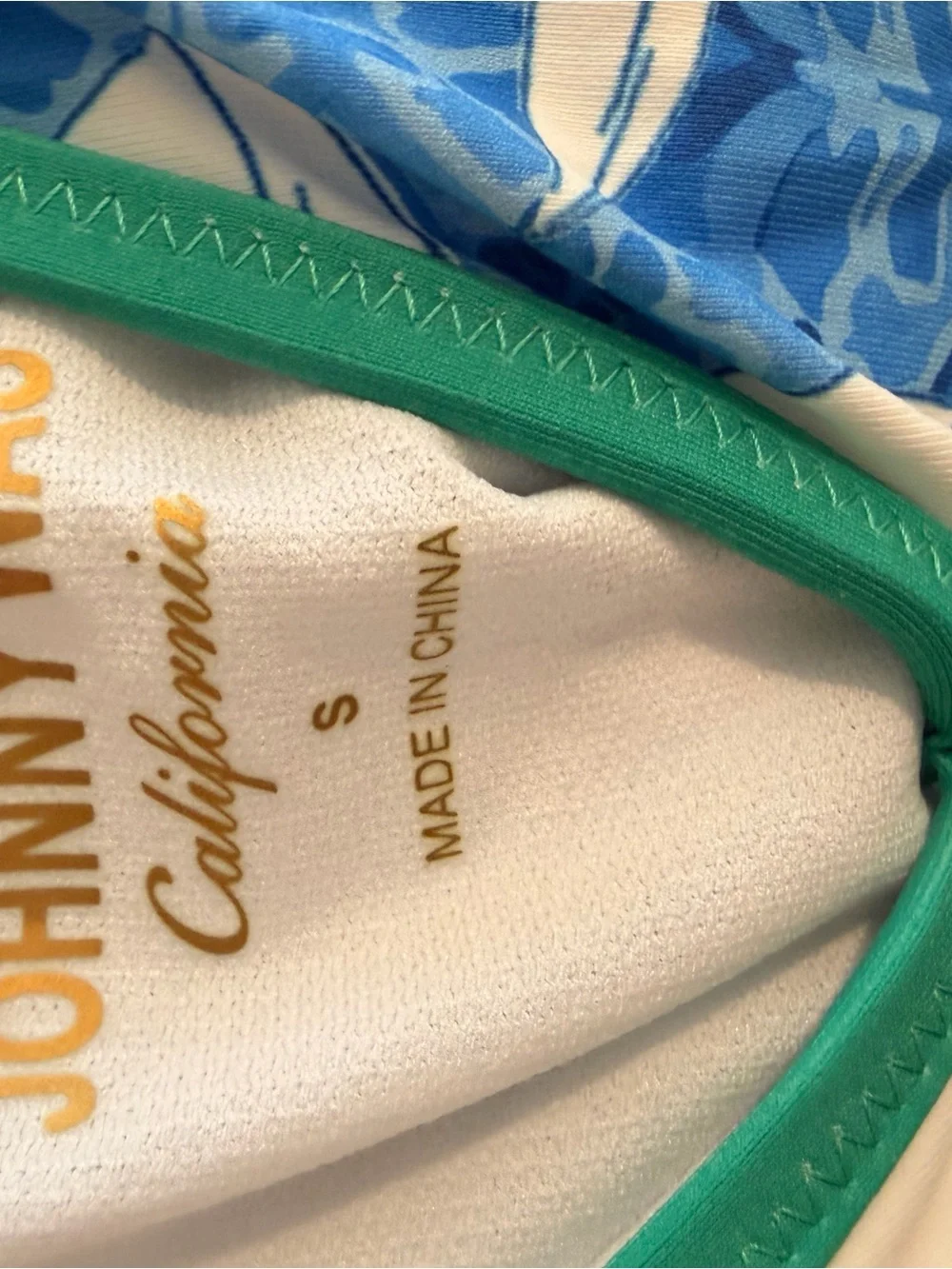 Johnny Was Blue and White Floral One-Piece Swimdress with Green Trim